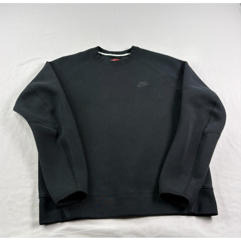 Nike Tech Fleece Sweatshirt Mens Medium Black Crew Neck Pullover Athleisure